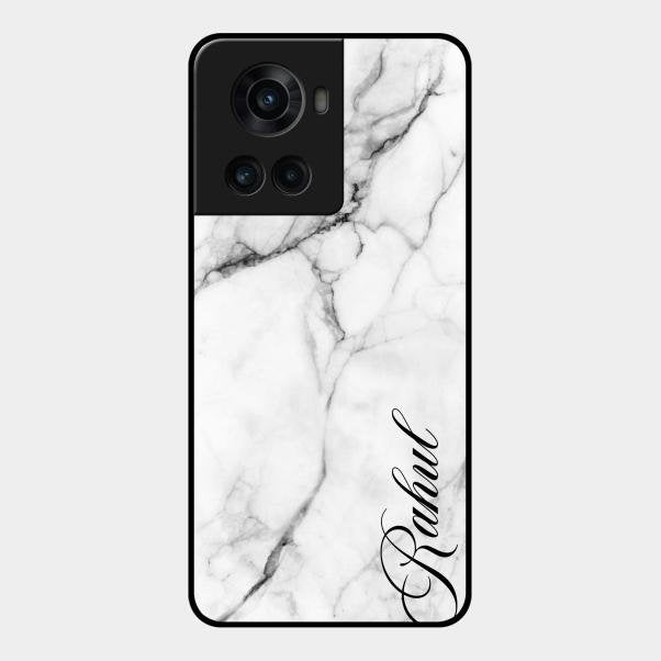 White Marble Patter Glass Case Cover For Oneplus 10R 5G