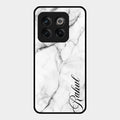 White Marble Patter Glass Case Cover For Oneplus 10T 5G