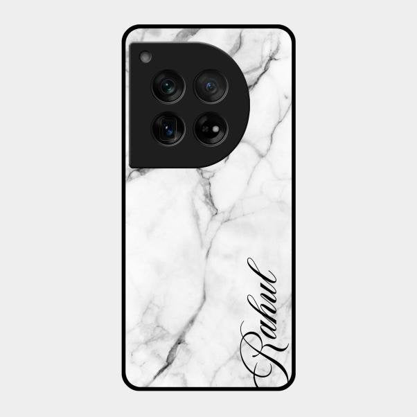 White Marble Patter Glass Case Cover For Oneplus 12 5G