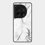 White Marble Patter Glass Case Cover For Oneplus 12 5G