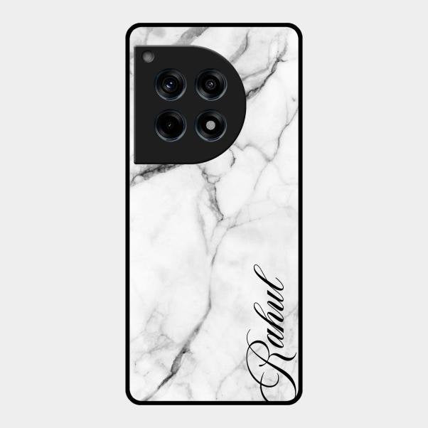 White Marble Patter Glass Case Cover For Oneplus 12R 5G