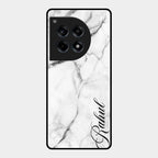 White Marble Patter Glass Case Cover For Oneplus 12R 5G