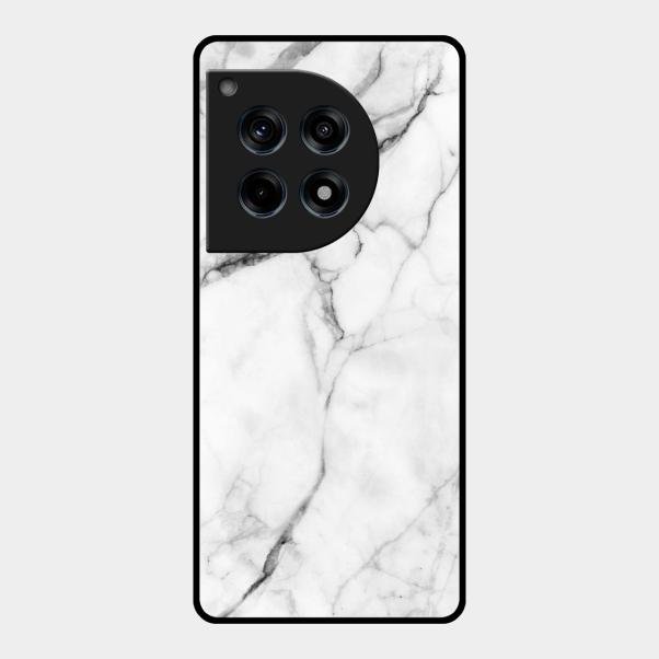 White Marble Patter Glass Case Cover For Oneplus 12R 5G
