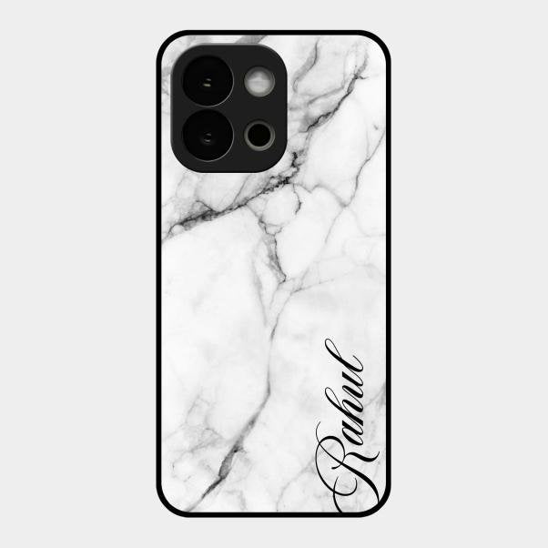 White Marble Patter Glass Case Cover For Oneplus 13S 5G
