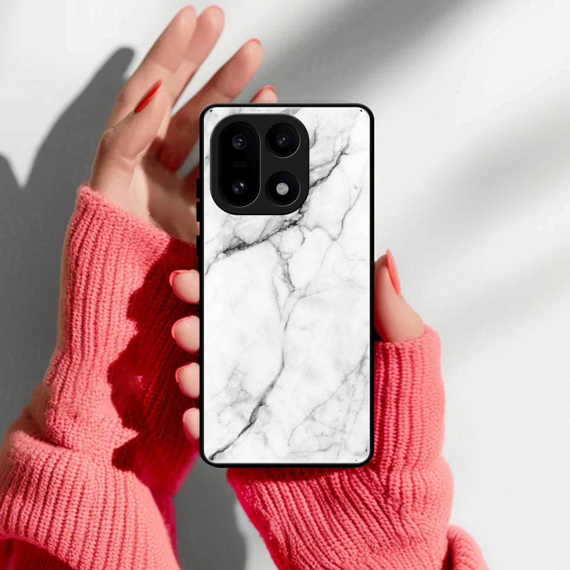 White Marble Patter Glass Case Cover For OnePlus 15 5G