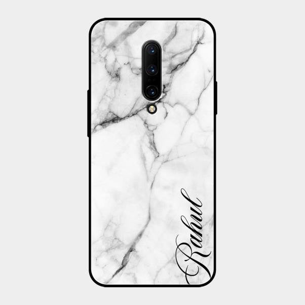 White Marble Patter Glass Case Cover For Oneplus 7 Pro