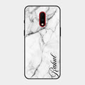 White Marble Patter Glass Case Cover For Oneplus 7