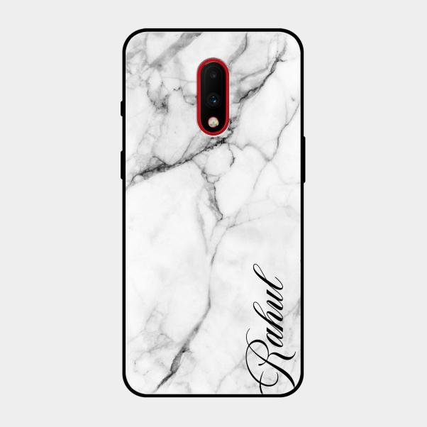 White Marble Patter Glass Case Cover For Oneplus 7