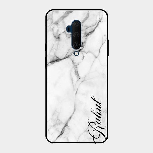 White Marble Patter Glass Case Cover For Oneplus 7T Pro