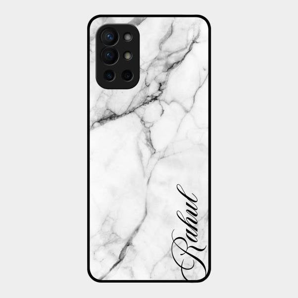 White Marble Patter Glass Case Cover For Oneplus 9R 5G