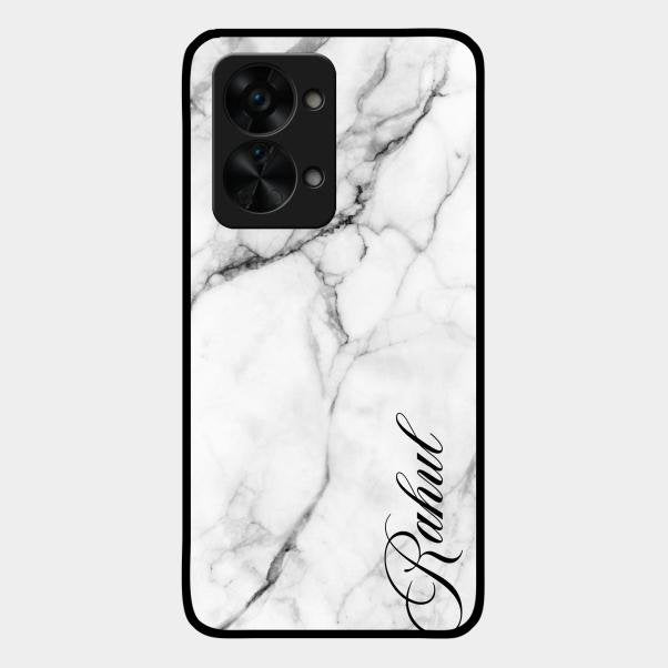 White Marble Patter Glass Case Cover For Oneplus Nord 2T 5G
