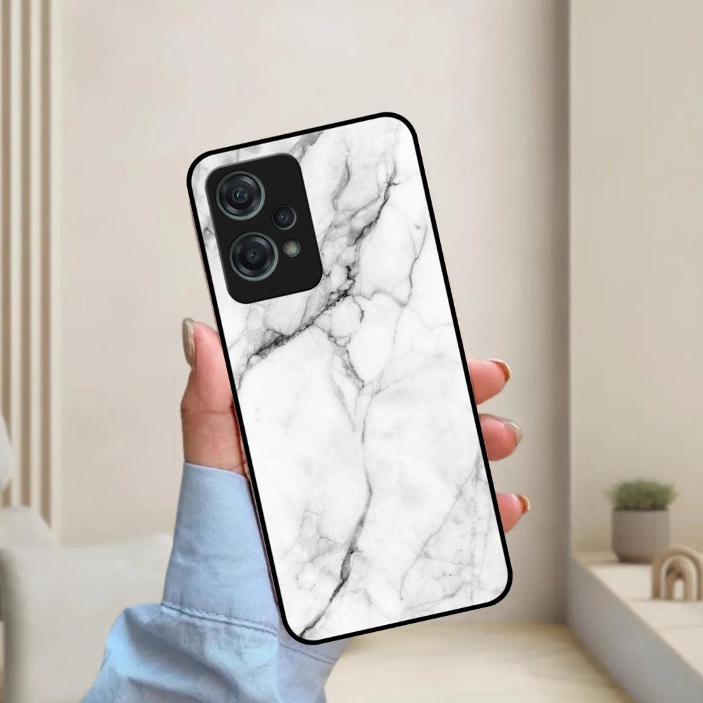 White Marble Patter Glass Case Cover For OnePlus