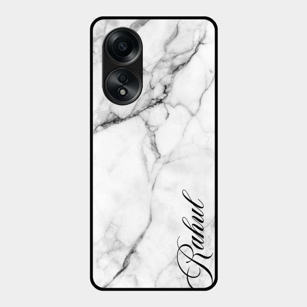 White Marble Patter Glass Case Cover For Oppo A58