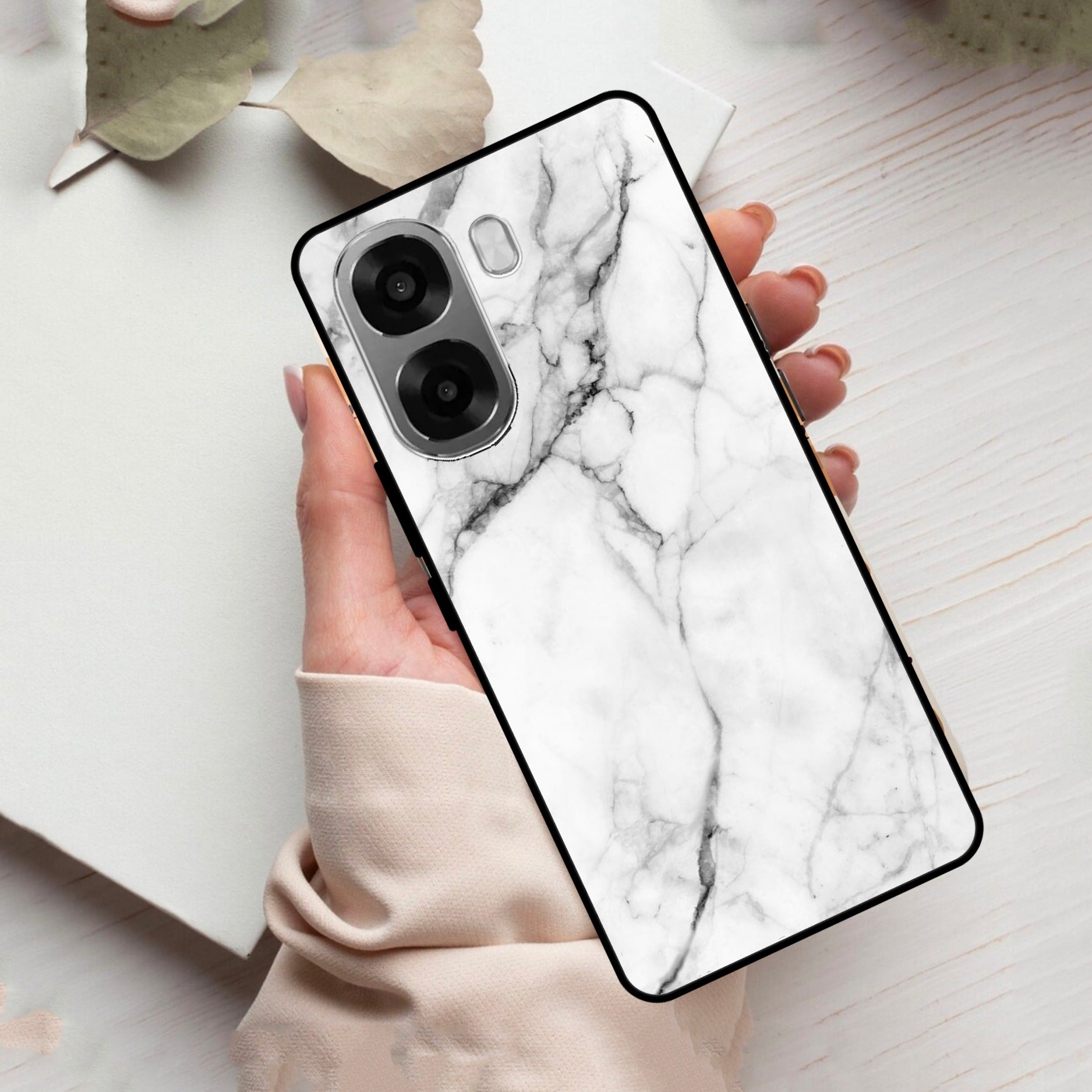 White Marble Patter Glass Case Cover For Oppo
