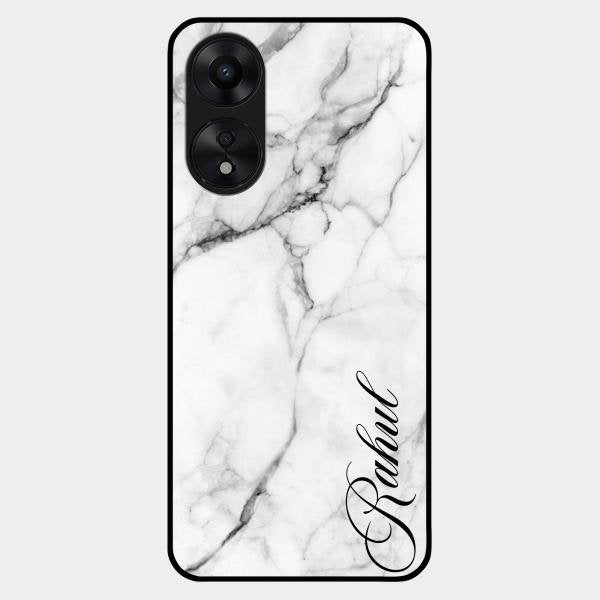 White Marble Patter Glass Case Cover For Oppo A78 5G