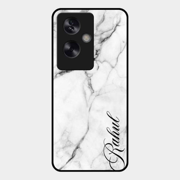 White Marble Patter Glass Case Cover For Oppo A79 5G