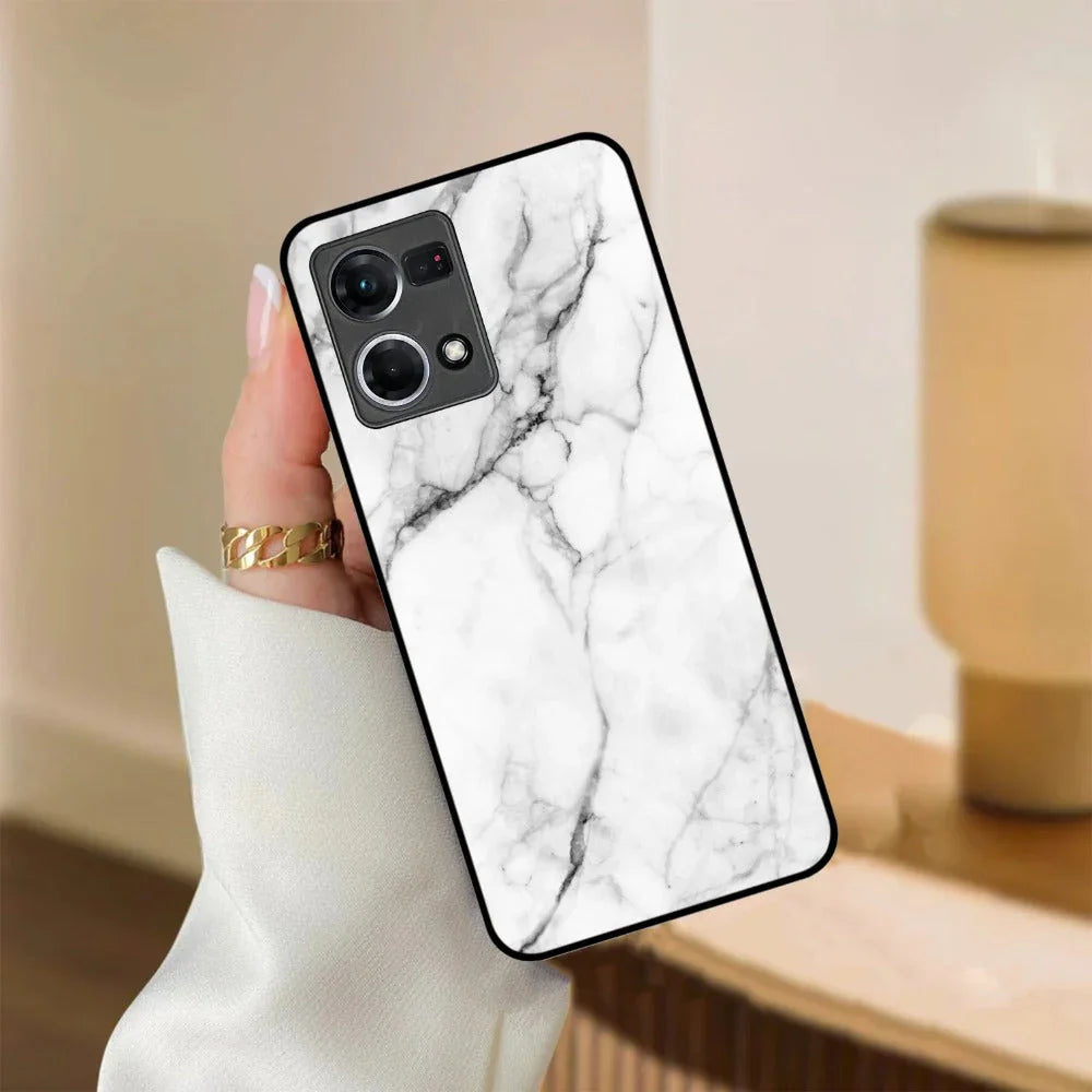 White Marble Patter Glass Case Cover For Oppo - ShopOnCliQ