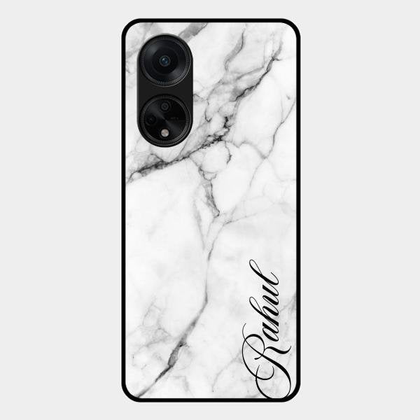 White Marble Patter Glass Case Cover For Oppo F23 5G