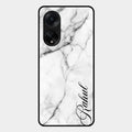 White Marble Patter Glass Case Cover For Oppo F23 5G