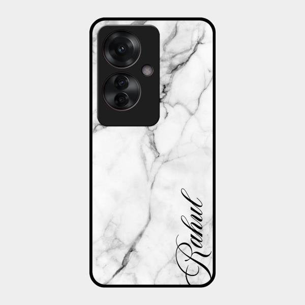 White Marble Patter Glass Case Cover For Oppo F25 Pro 5G