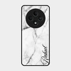 White Marble Patter Glass Case Cover For Oppo F27 5G