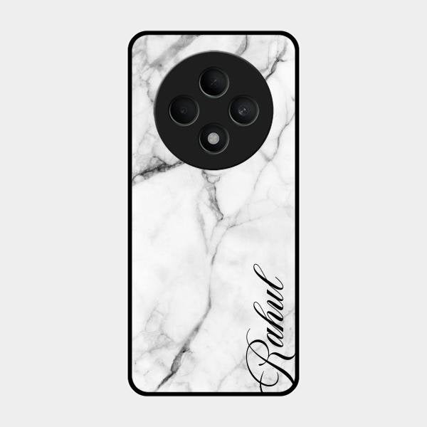 White Marble Patter Glass Case Cover For Oppo F27 5G