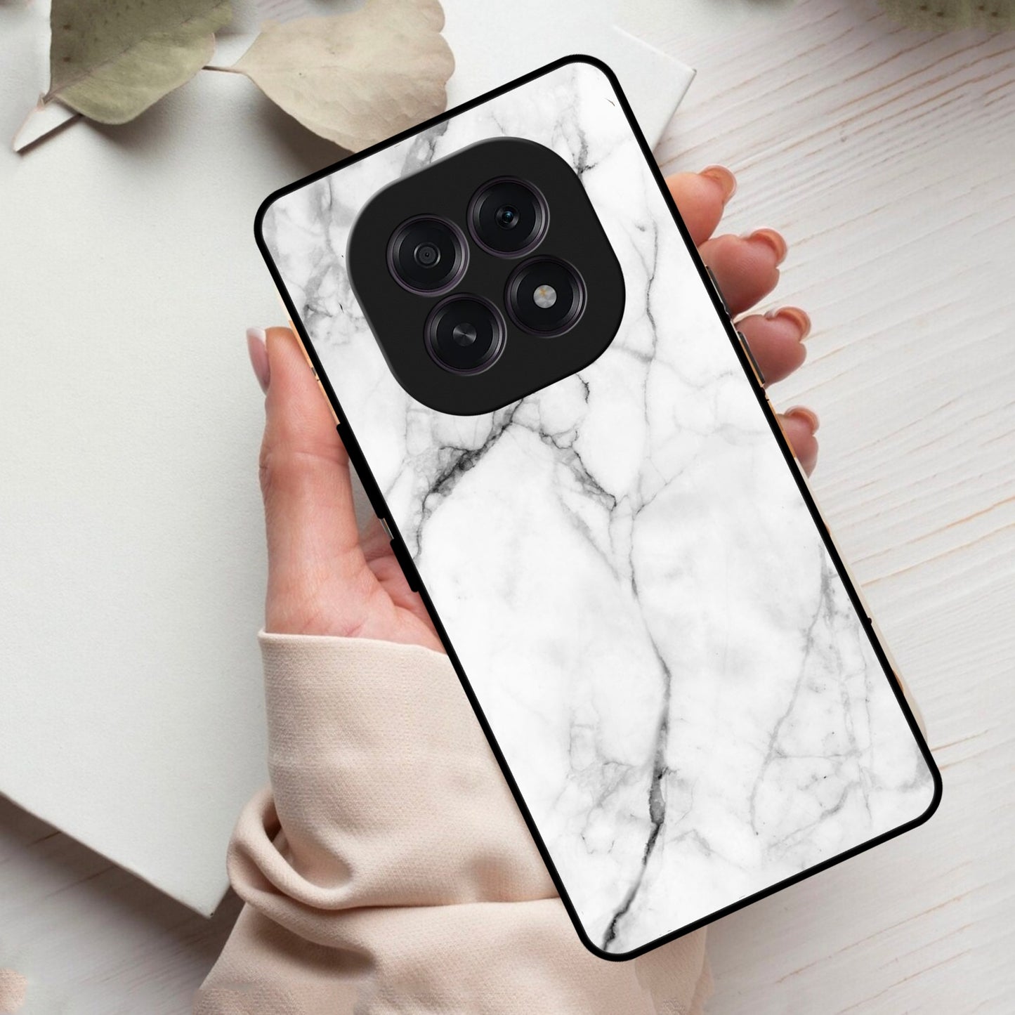 White Marble Patter Glass Case Cover For Oppo