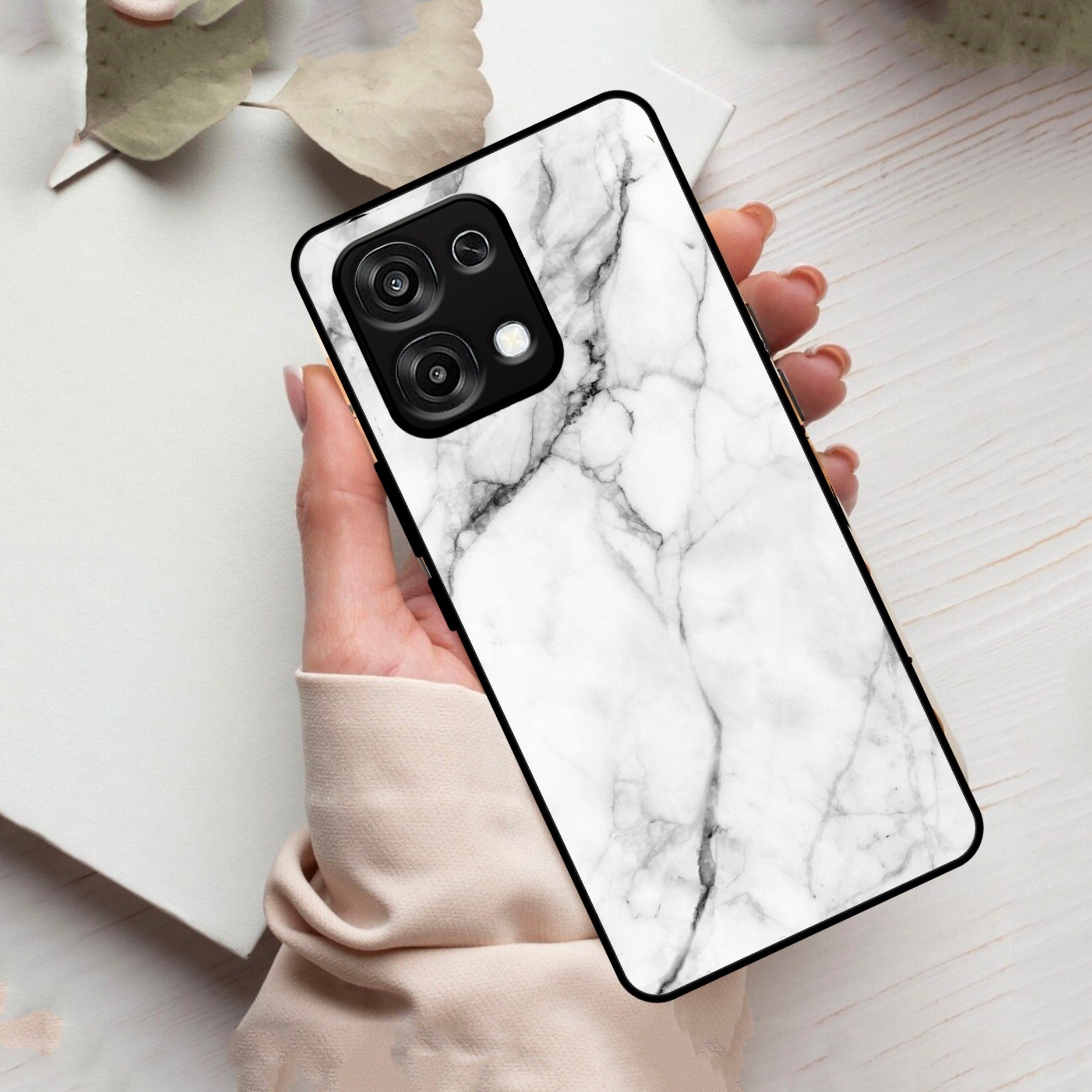 White Marble Patter Glass Case Cover For Oppo