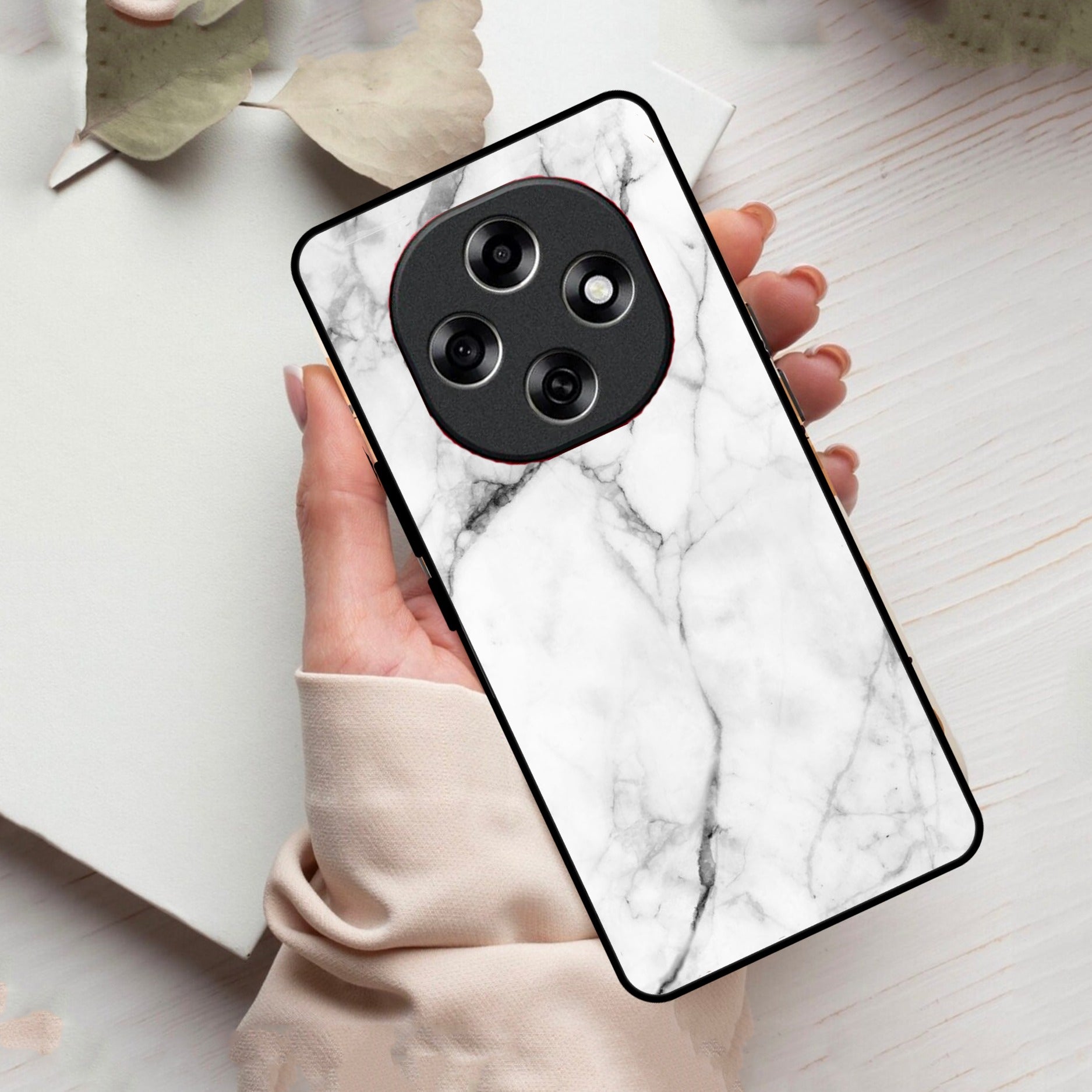 White Marble Patter Glass Case Cover For Oppo