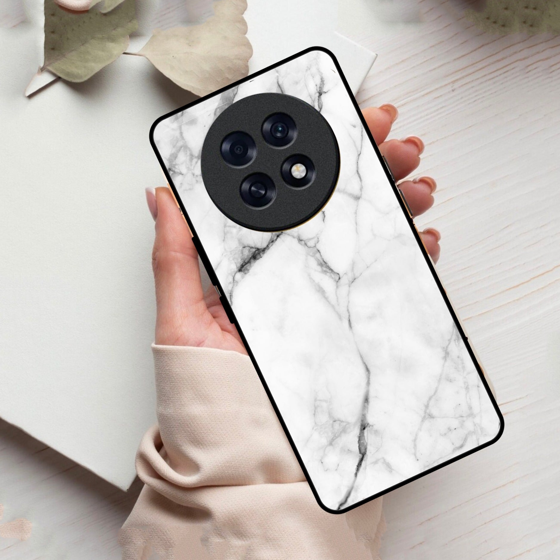 White Marble Patter Glass Case Cover For Oppo