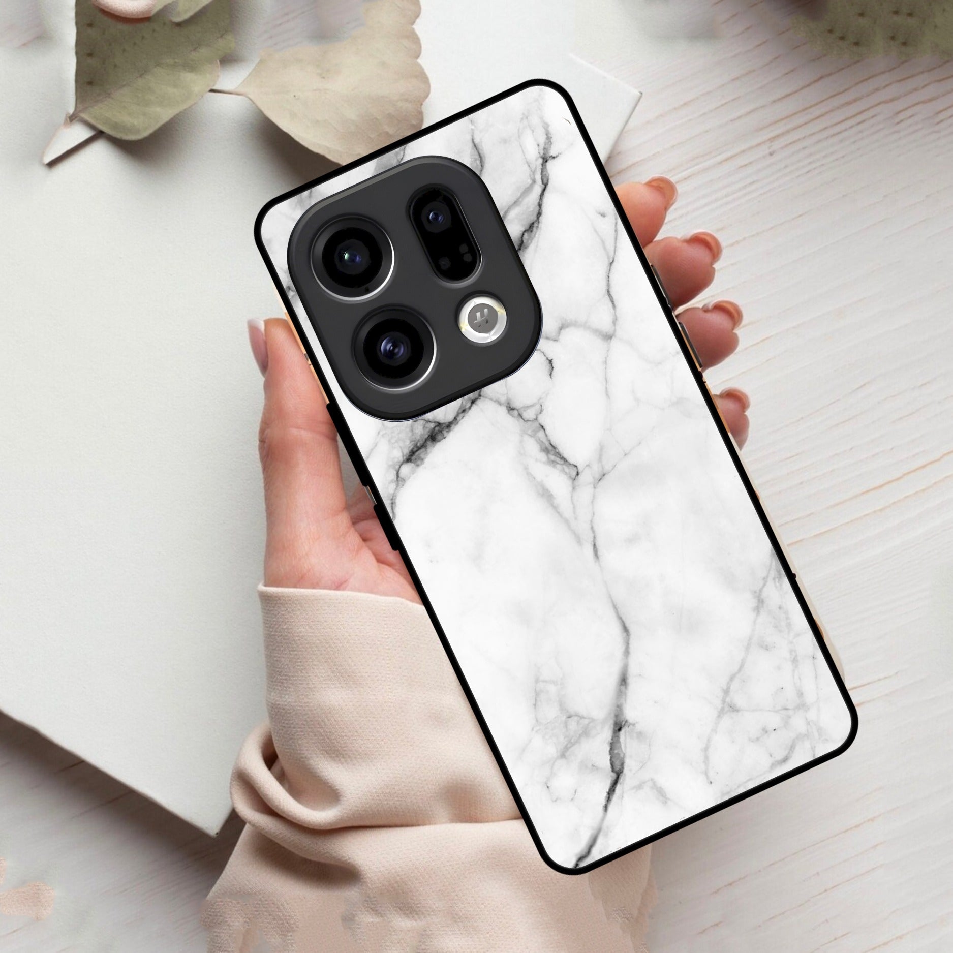 White Marble Patter Glass Case Cover For Oppo