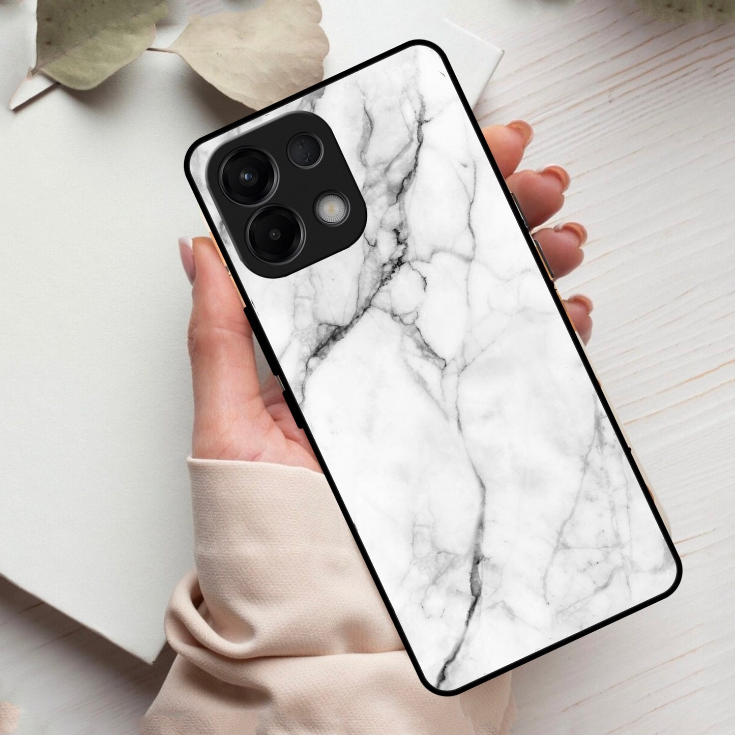 White Marble Patter Glass Case Cover For Oppo