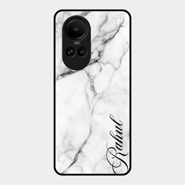 White Marble Patter Glass Case Cover For Oppo Reno 10 Pro 5G