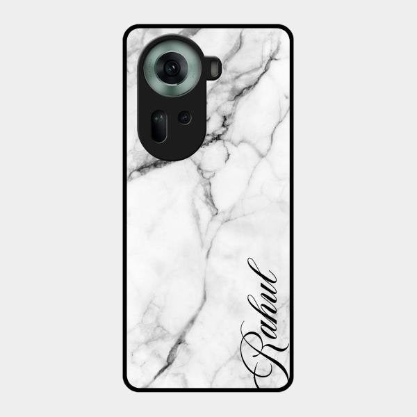 White Marble Patter Glass Case Cover For Oppo Reno 11 5G