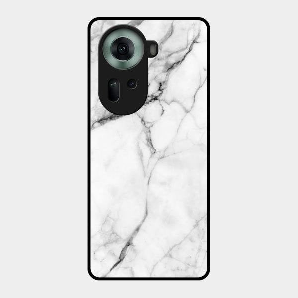 White Marble Patter Glass Case Cover For Oppo Reno 11 5G