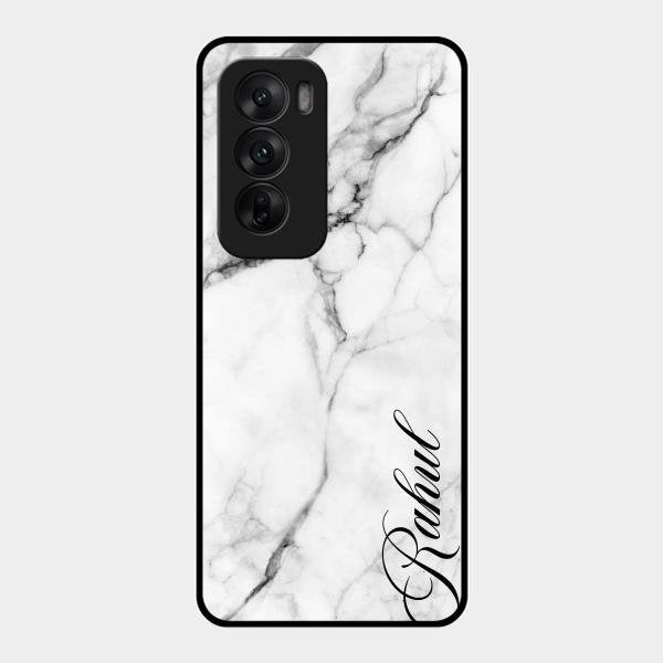 White Marble Patter Glass Case Cover For Oppo Reno 12 5G