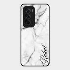 White Marble Patter Glass Case Cover For Oppo Reno 12 5G