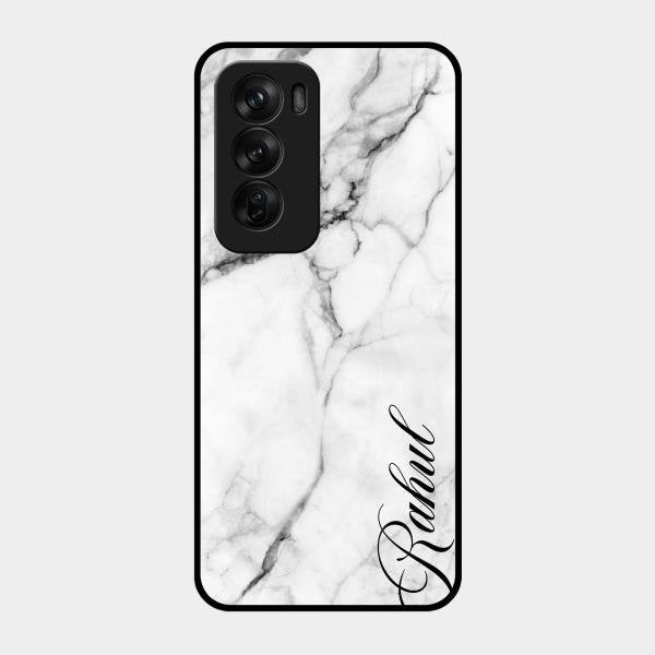 White Marble Patter Glass Case Cover For Oppo Reno 12 Pro 5G