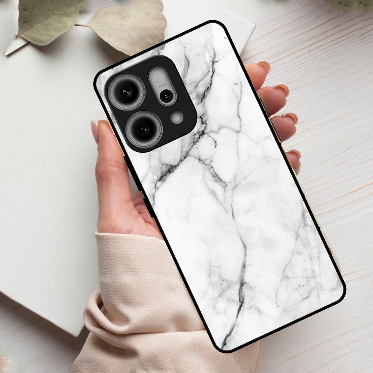 White Marble Patter Glass Case Cover For Oppo