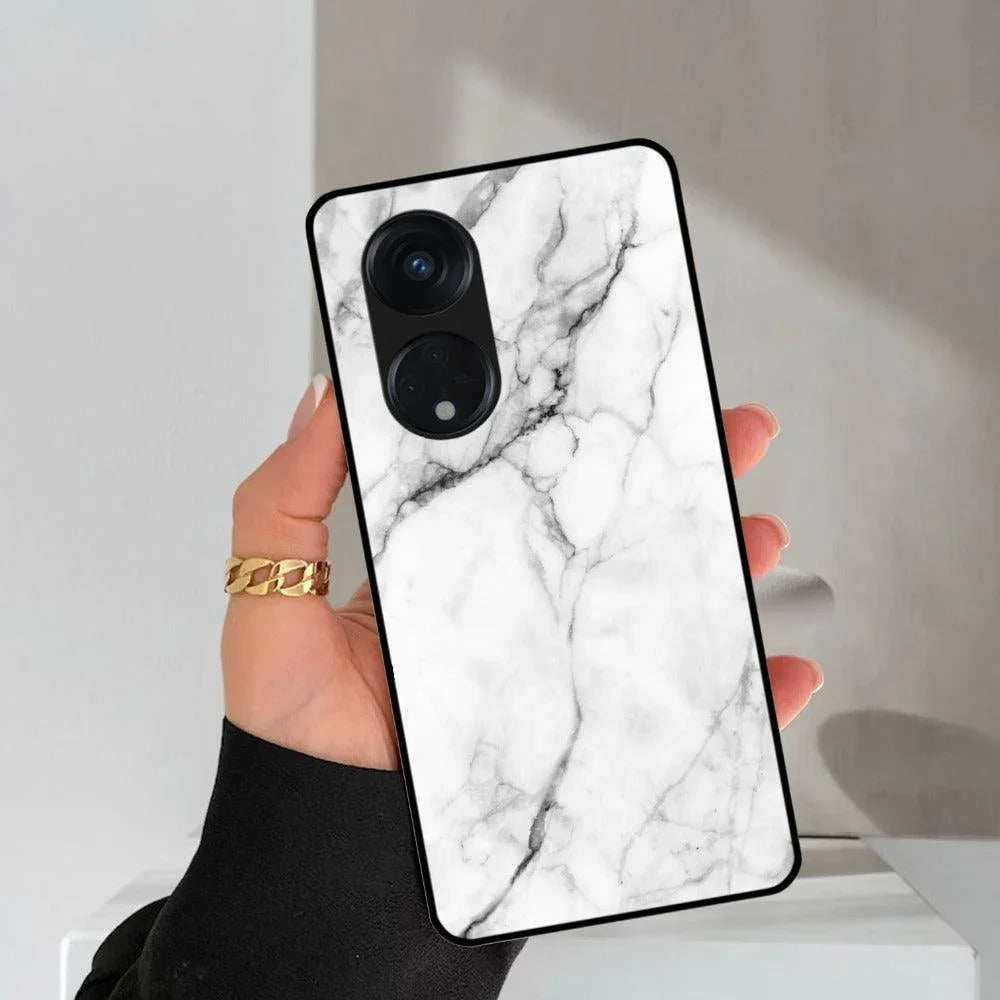 White Marble Patter Glass Case Cover For Oppo - ShopOnCliQ