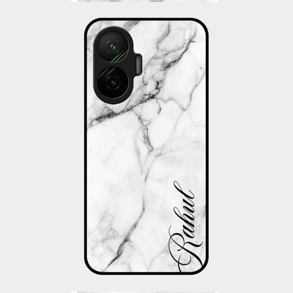 White Marble Patter Glass Case Cover For Poco F7 5G