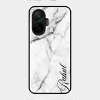 White Marble Patter Glass Case Cover For Poco F7 5G