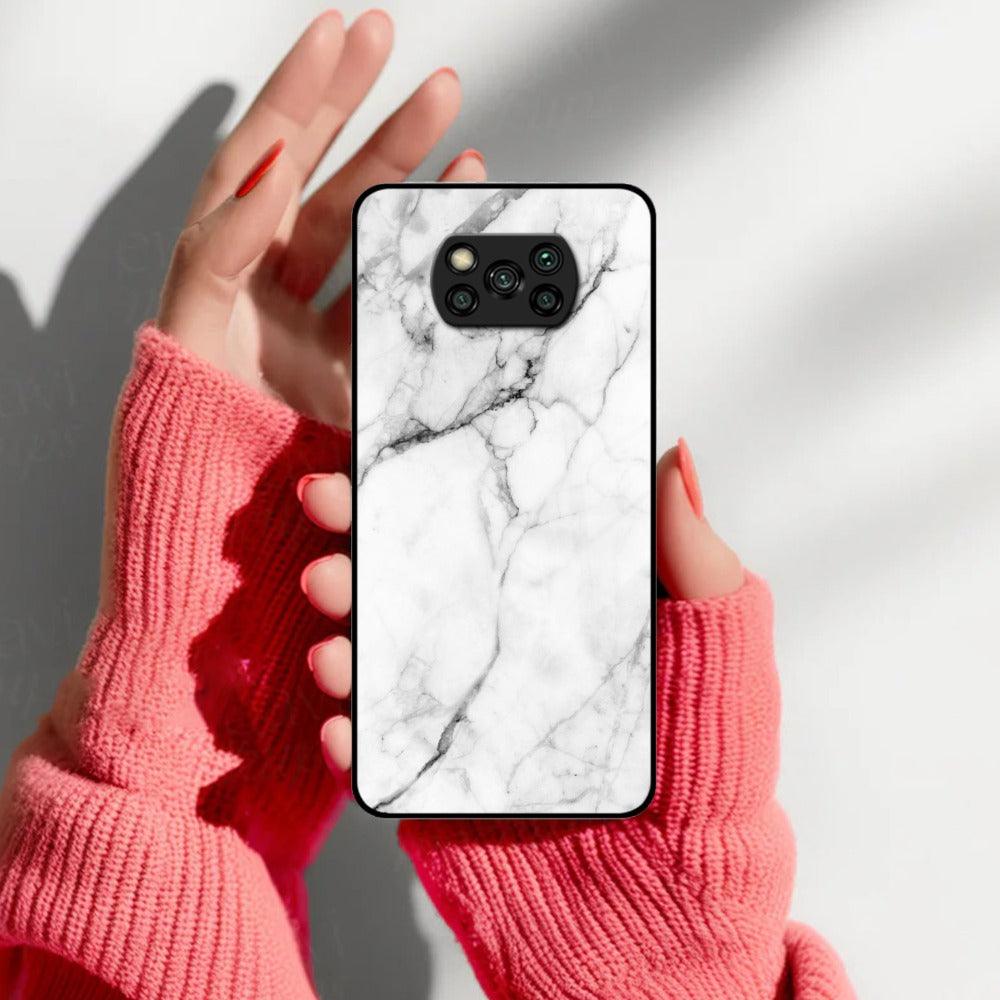 White Marble Patter Glass Case Cover for Poco