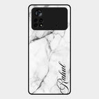 White Marble Patter Glass Case Cover For Poco X4 Pro 5G