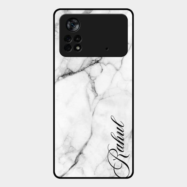 White Marble Patter Glass Case Cover For Poco X4 Pro 5G