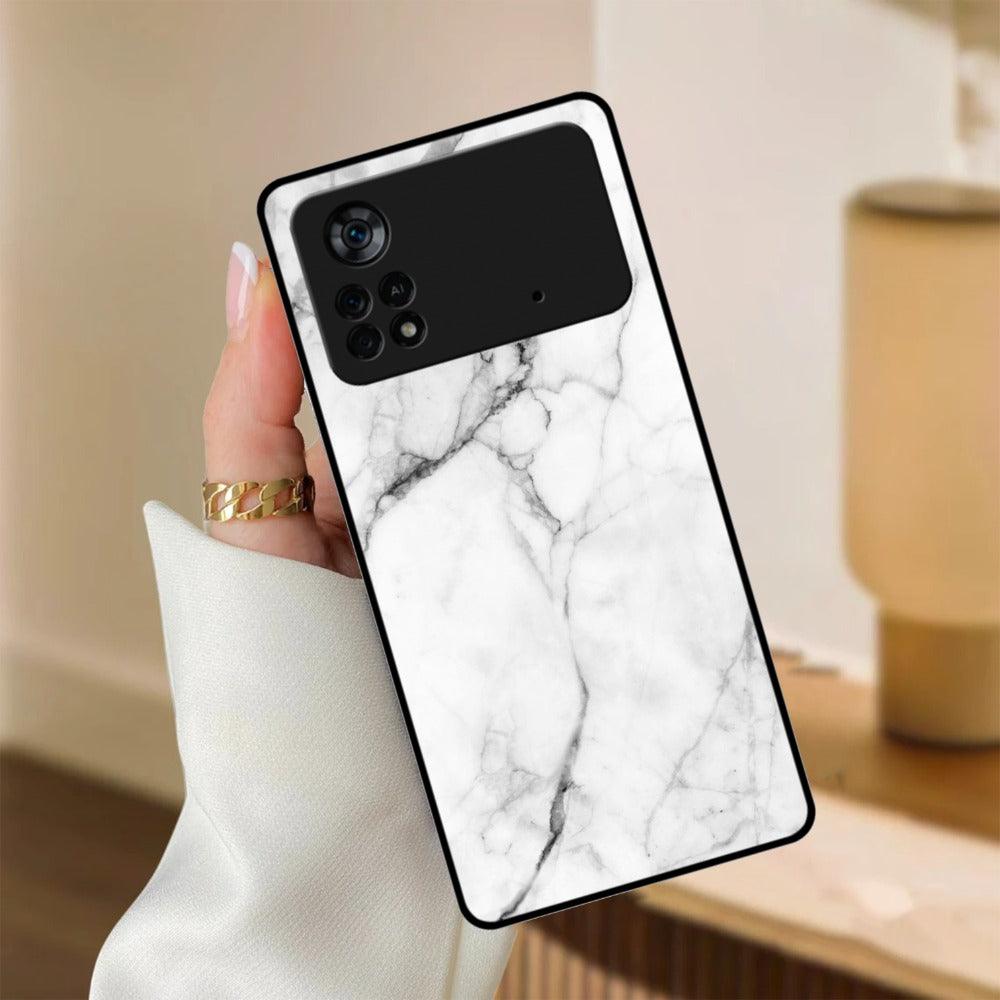 White Marble Patter Glass Case Cover for Poco