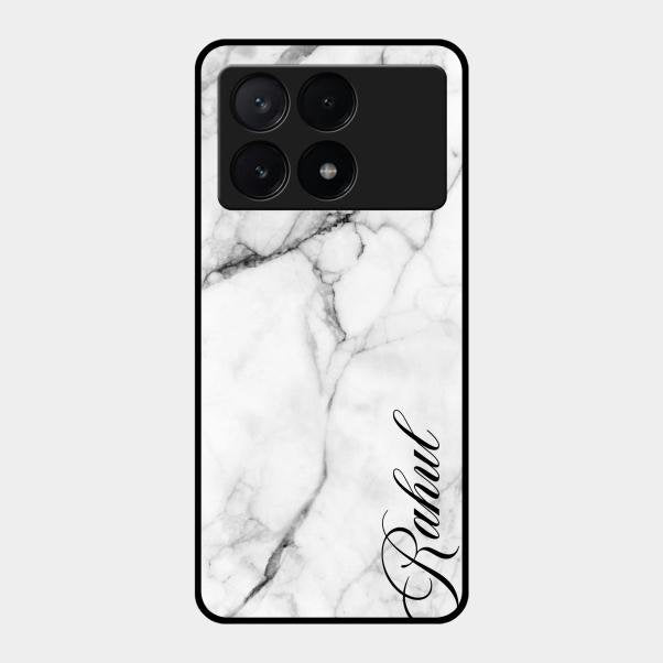 White Marble Patter Glass Case Cover For Poco X6 Pro 5G