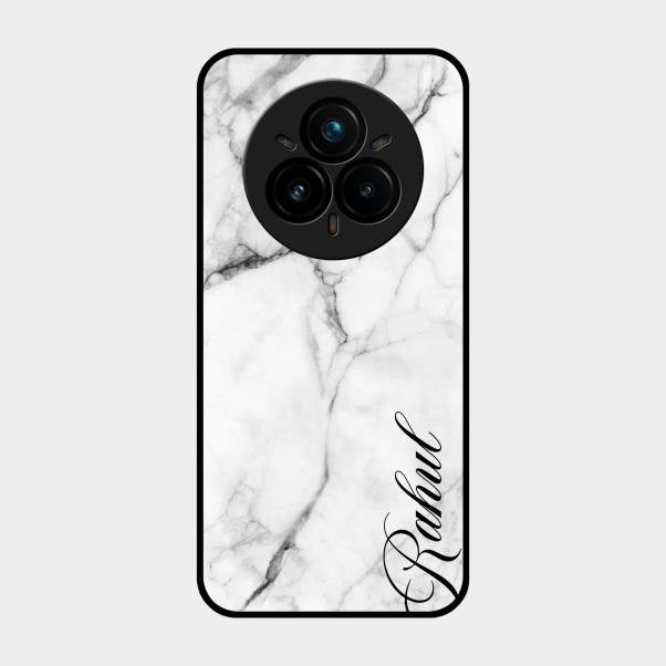 White Marble Patter Glass Case Cover For Realme 14 Pro 5G