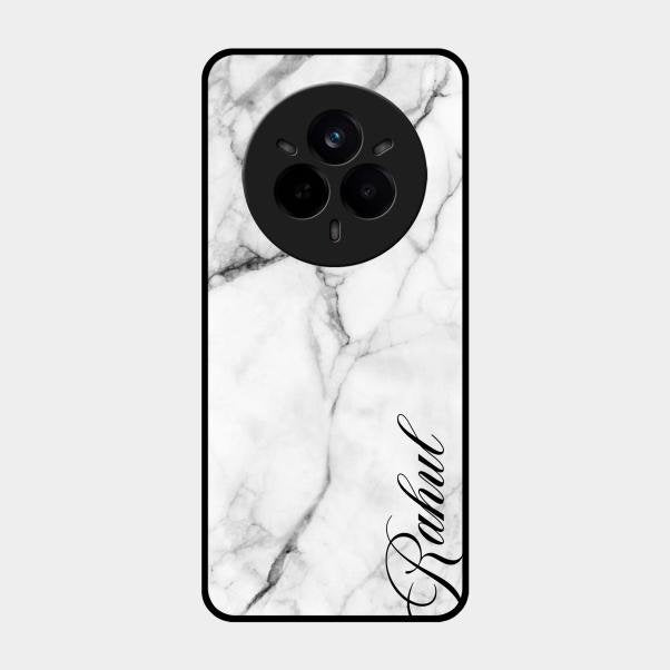 White Marble Patter Glass Case Cover For Realme 14 Pro Plus 5G