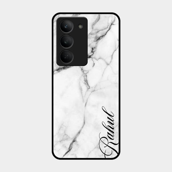 White Marble Patter Glass Case Cover For Realme 14X 5G